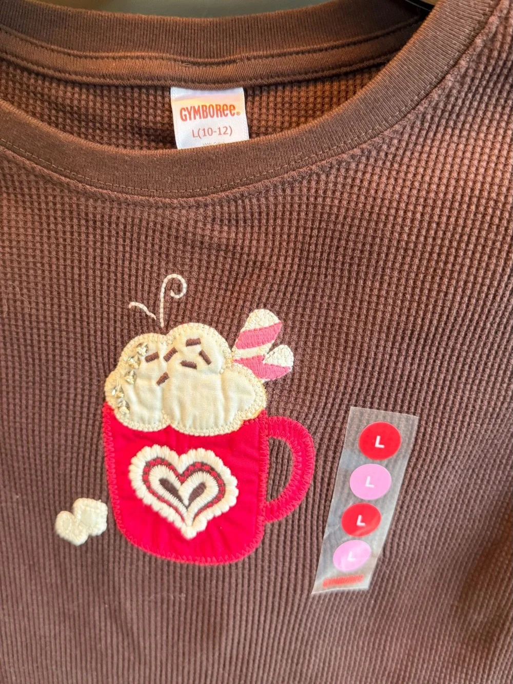 NWT Gymboree Girls' Brown Long-Sleeve Thermal Top with Hot Cocoa Graphic, Size L